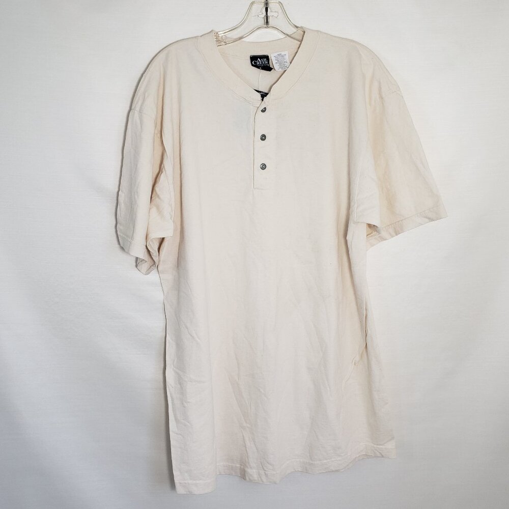 90's Mens NWT  natural fabric weathered off white short sleeve crewneck henley
